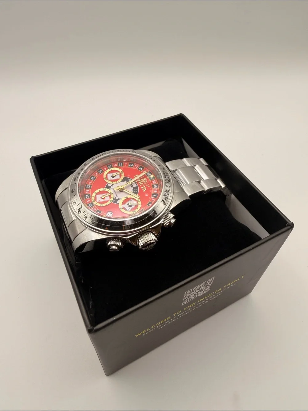 Invicta Silver Bracelet Watch with Red Dial